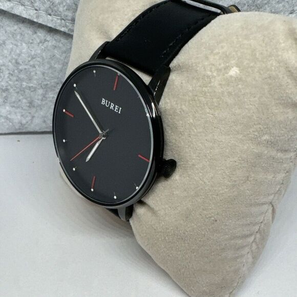 Burei S-19006M Men's Black Leather Strap Analog Dial Quartz Wrist Watch JNA65 - Picture 3 of 12